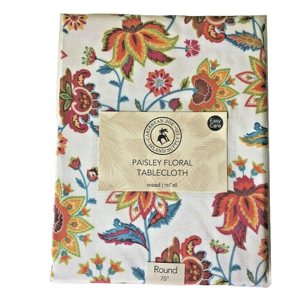 Caribbean Joe Fabric Tablecloth Indoor Outdoor Jacobean Floral 70" Rd